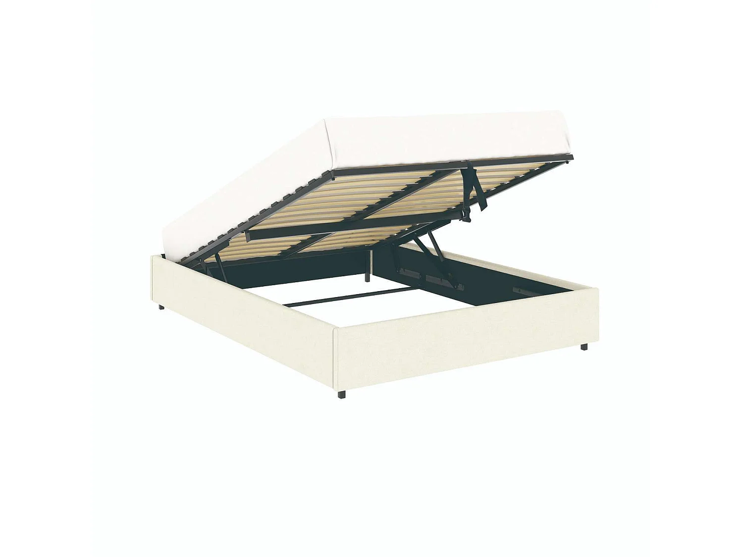 Stauraumbett mit Plattform – Liegefläche 160x200 cm – beigefarbener Samtstoff – Lattenrost inklusive – LANCE