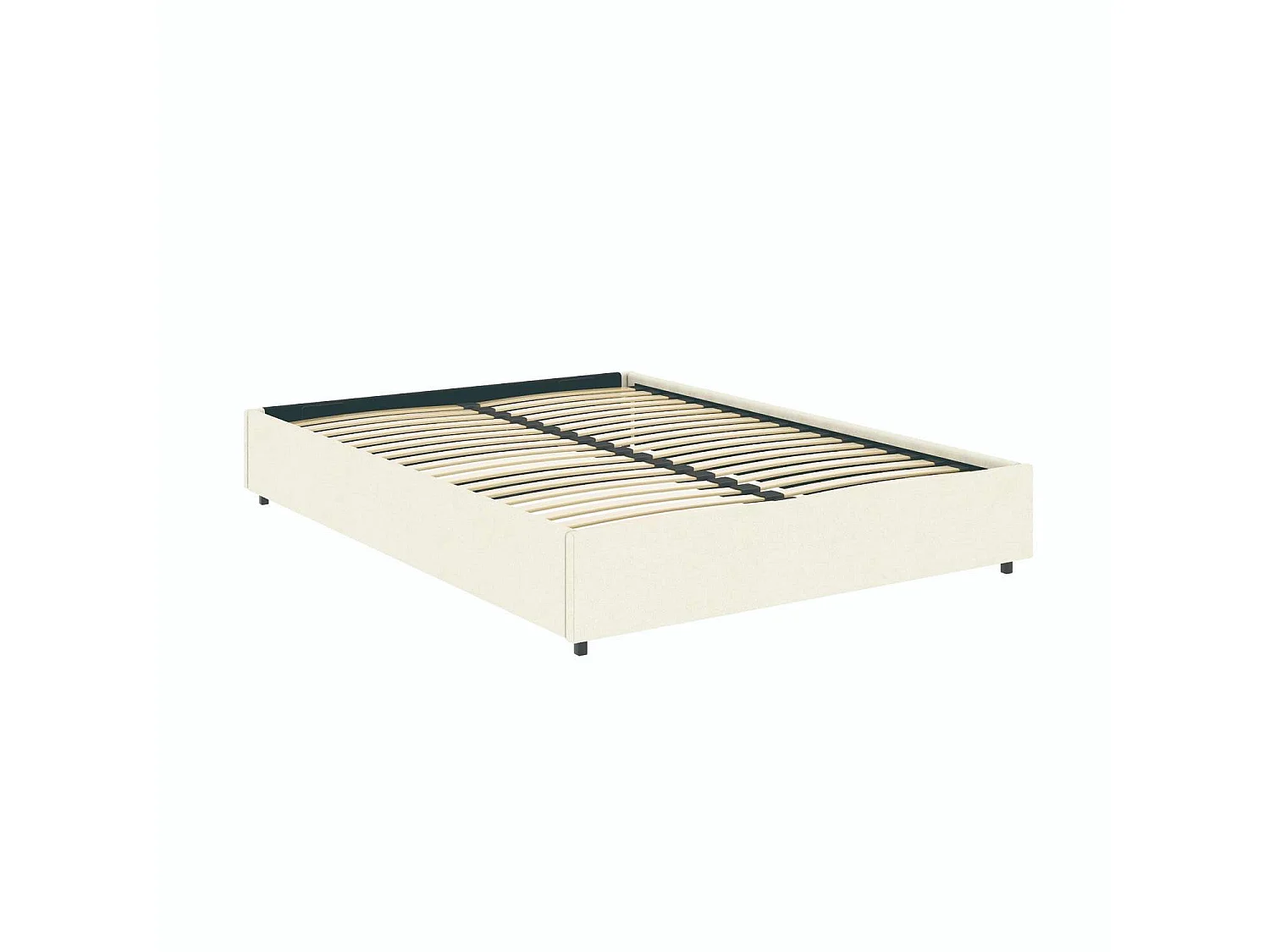 Stauraumbett mit Plattform – Liegefläche 160x200 cm – beigefarbener Samtstoff – Lattenrost inklusive – LANCE