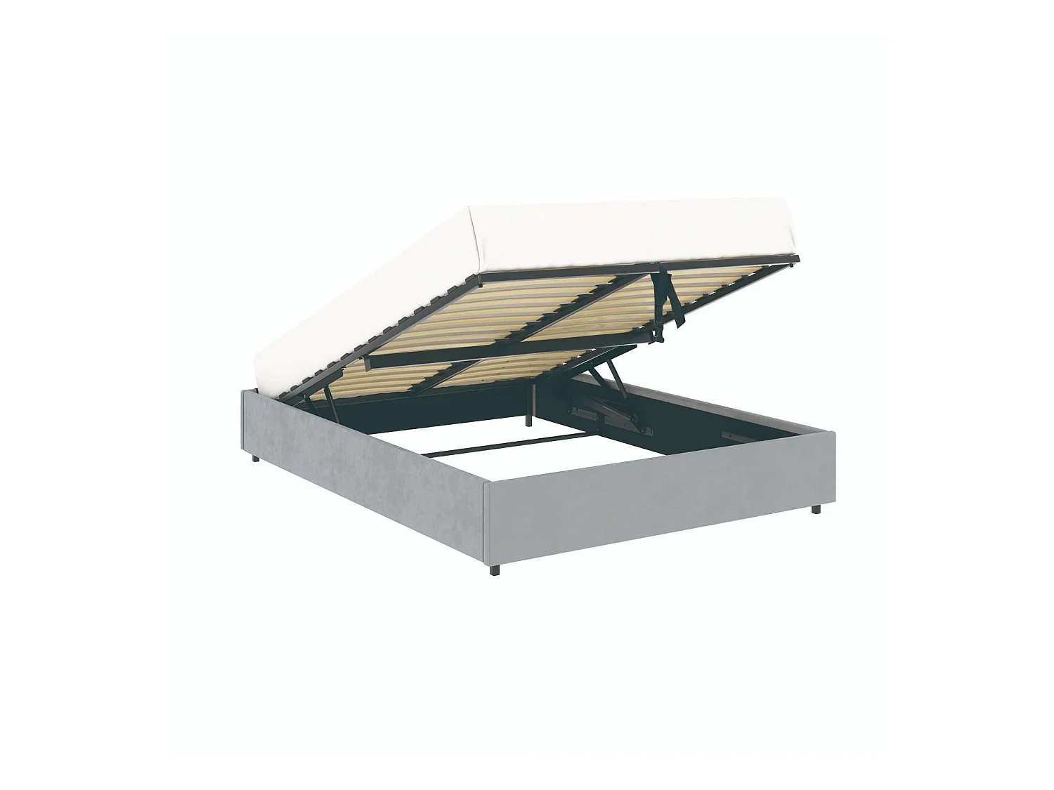 Lit coffre plateforme – couchage 140x190 cm - tissu velours gris - sommier inclus - LANCE