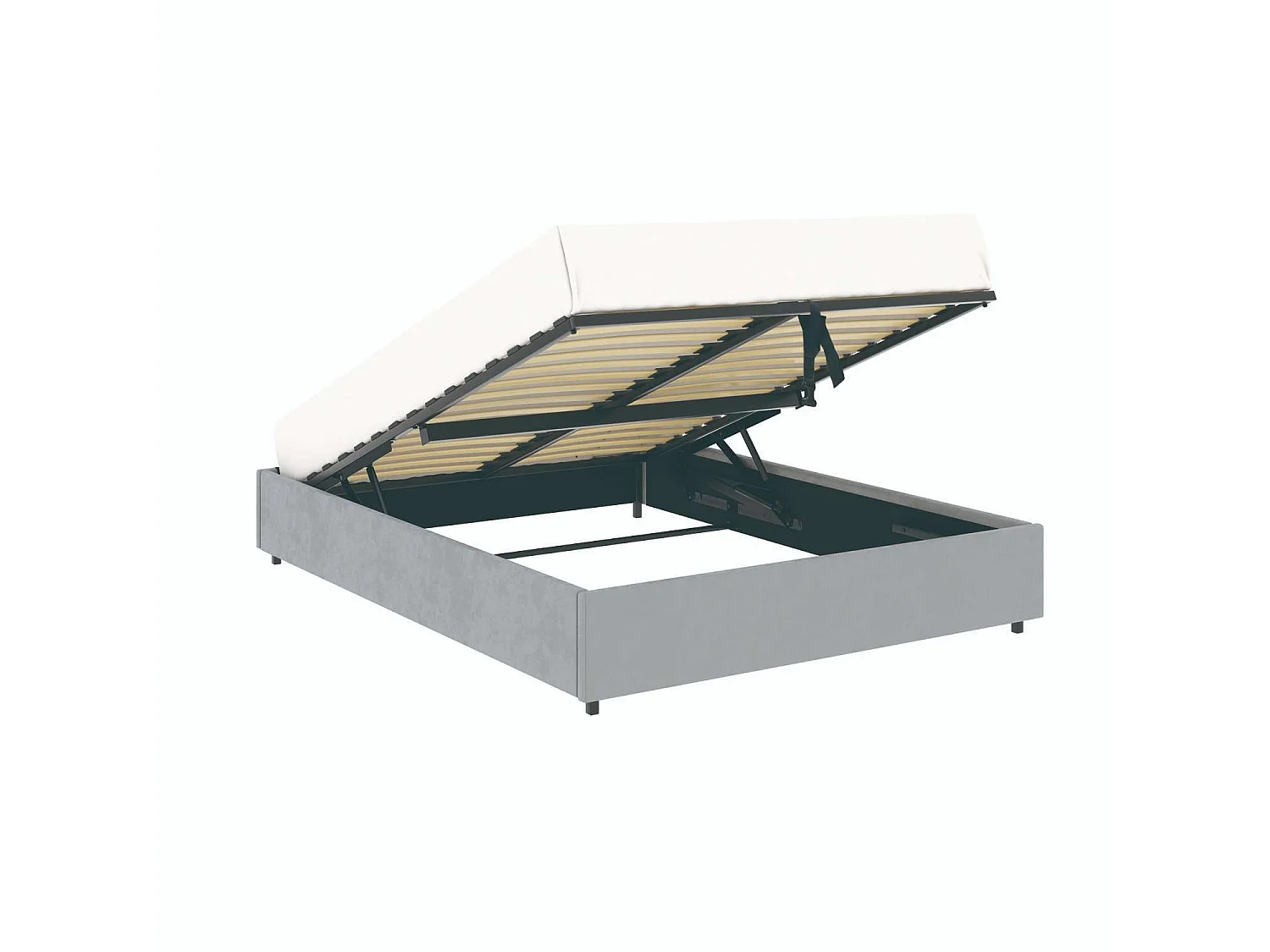 Lit coffre plateforme – couchage 140x190 cm - tissu velours gris - sommier inclus - LANCE