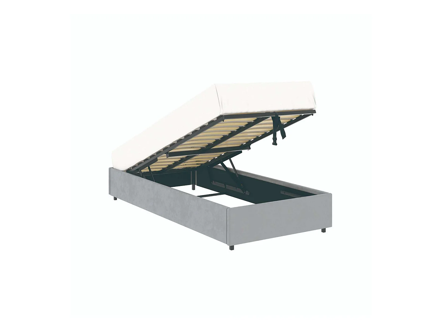 Lit coffre plateforme – couchage 90x190 cm - tissu velours gris - sommier inclus - LANCE