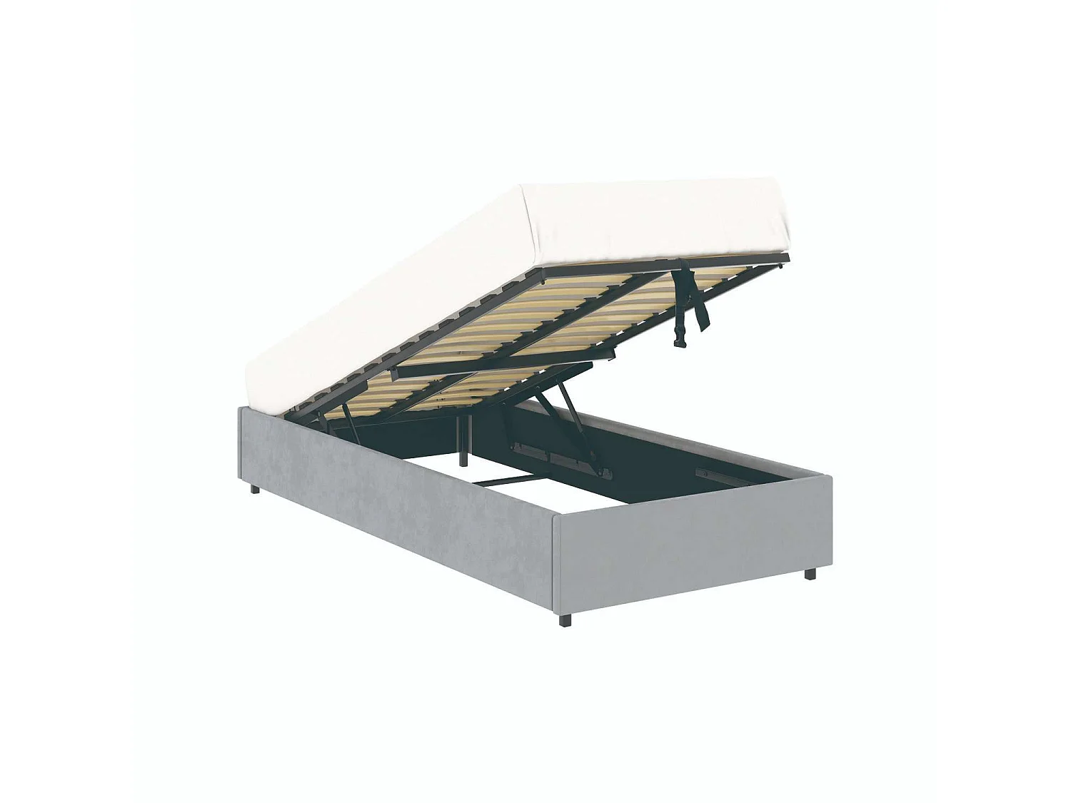 Lit coffre plateforme – couchage 90x190 cm - tissu velours gris - sommier inclus - LANCE