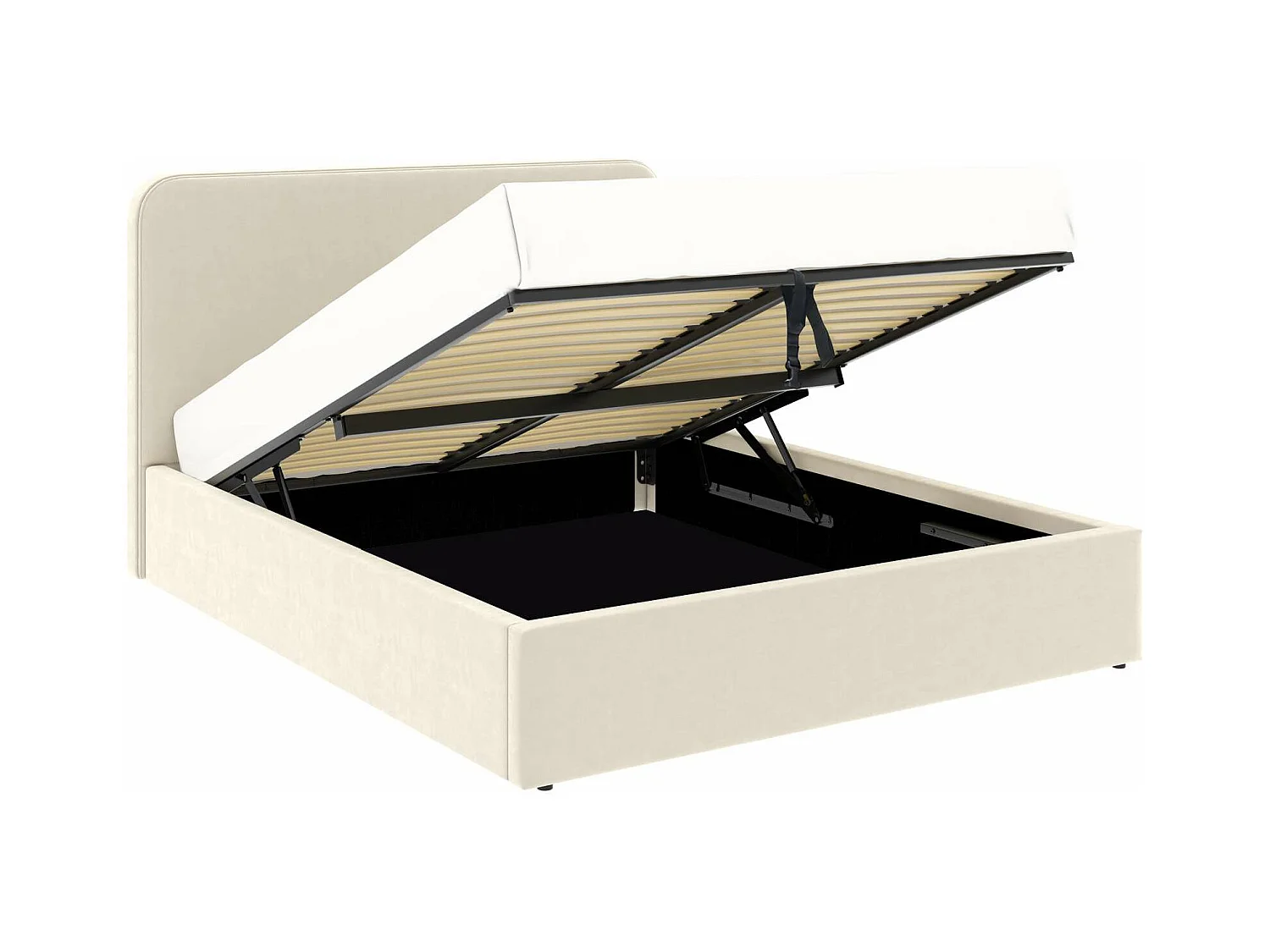 Lit coffre tête de lit haute – grand couchage 160x200 cm – tissu velours beige - sommier inclus - ANTON