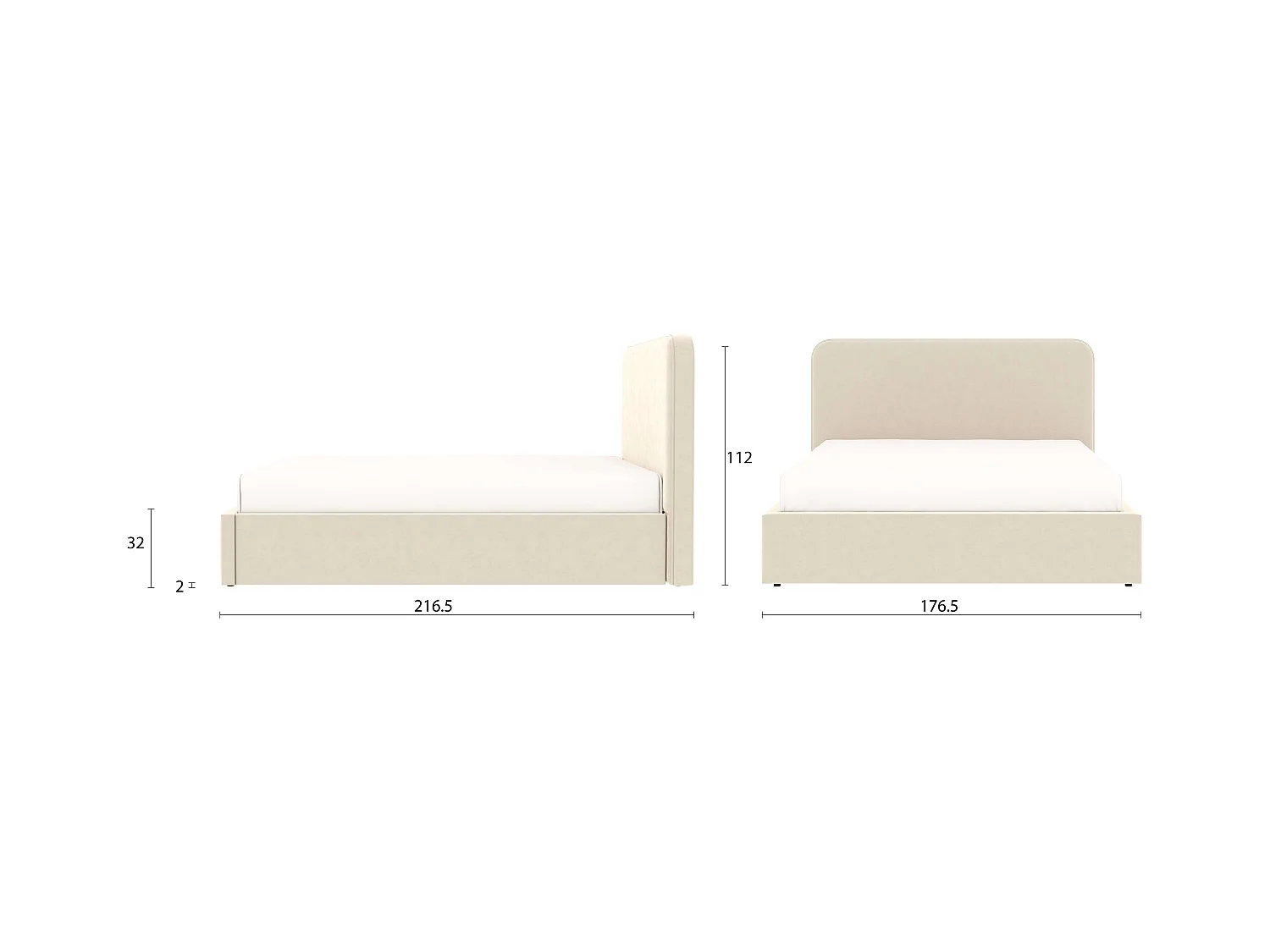 Lit coffre tête de lit haute – grand couchage 160x200 cm – tissu velours beige - sommier inclus - ANTON