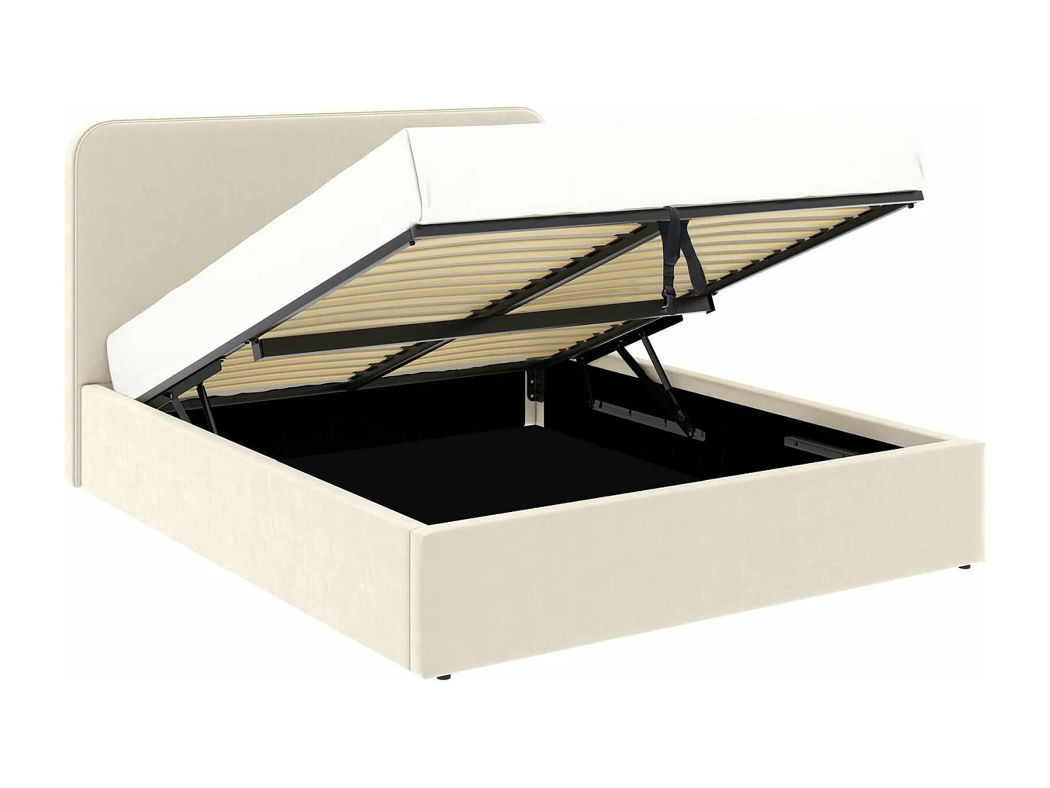Lit coffre tête de lit haute – grand couchage 160x200 cm – tissu velours beige - sommier inclus - ANTON