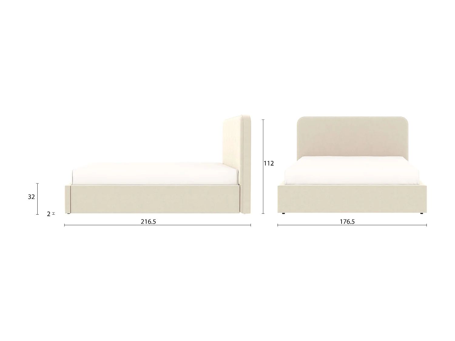 Lit coffre tête de lit haute – grand couchage 160x200 cm – tissu velours beige - sommier inclus - ANTON