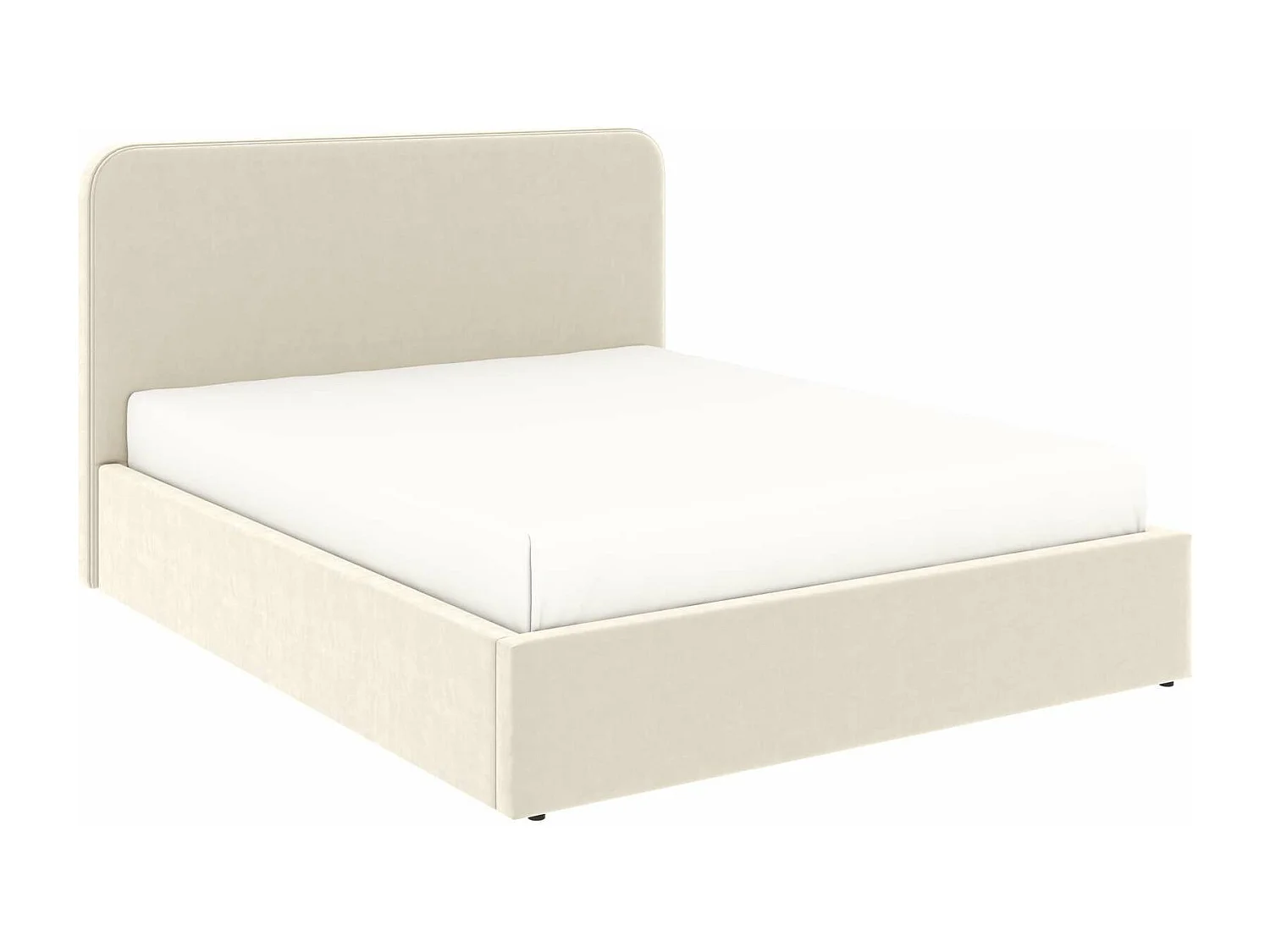 Lit coffre tête de lit haute – grand couchage 160x200 cm – tissu velours beige - sommier inclus - ANTON