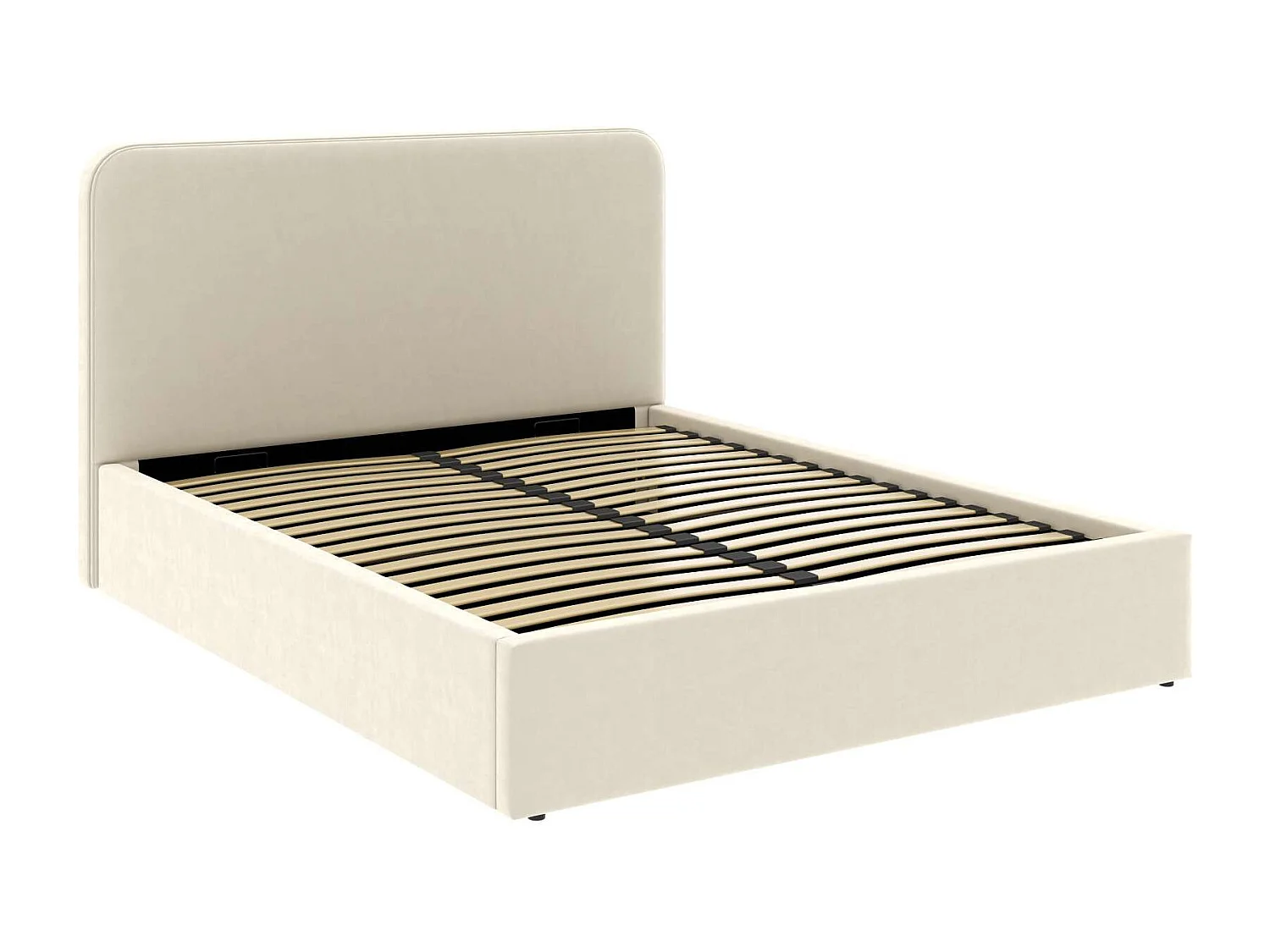 Lit coffre tête de lit haute – grand couchage 160x200 cm – tissu velours beige - sommier inclus - ANTON