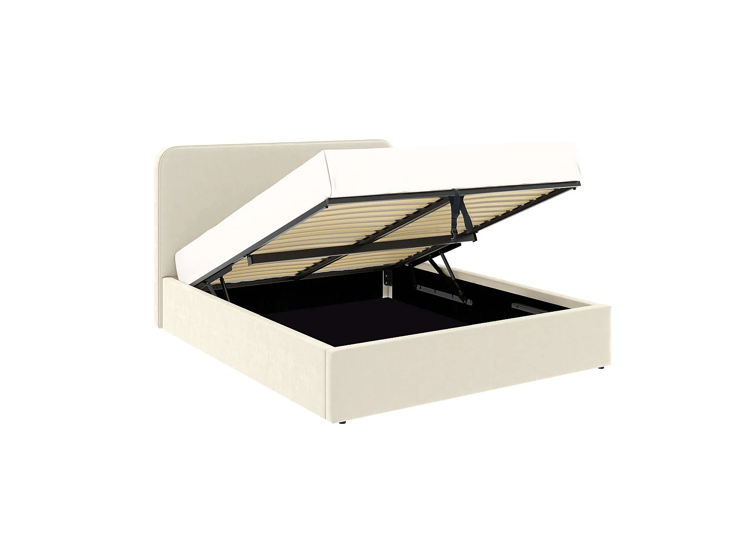 Cama con arcón y cabecero alto – tamaño grande 160x200 cm – terciopelo beige – somier incluido – ANTON