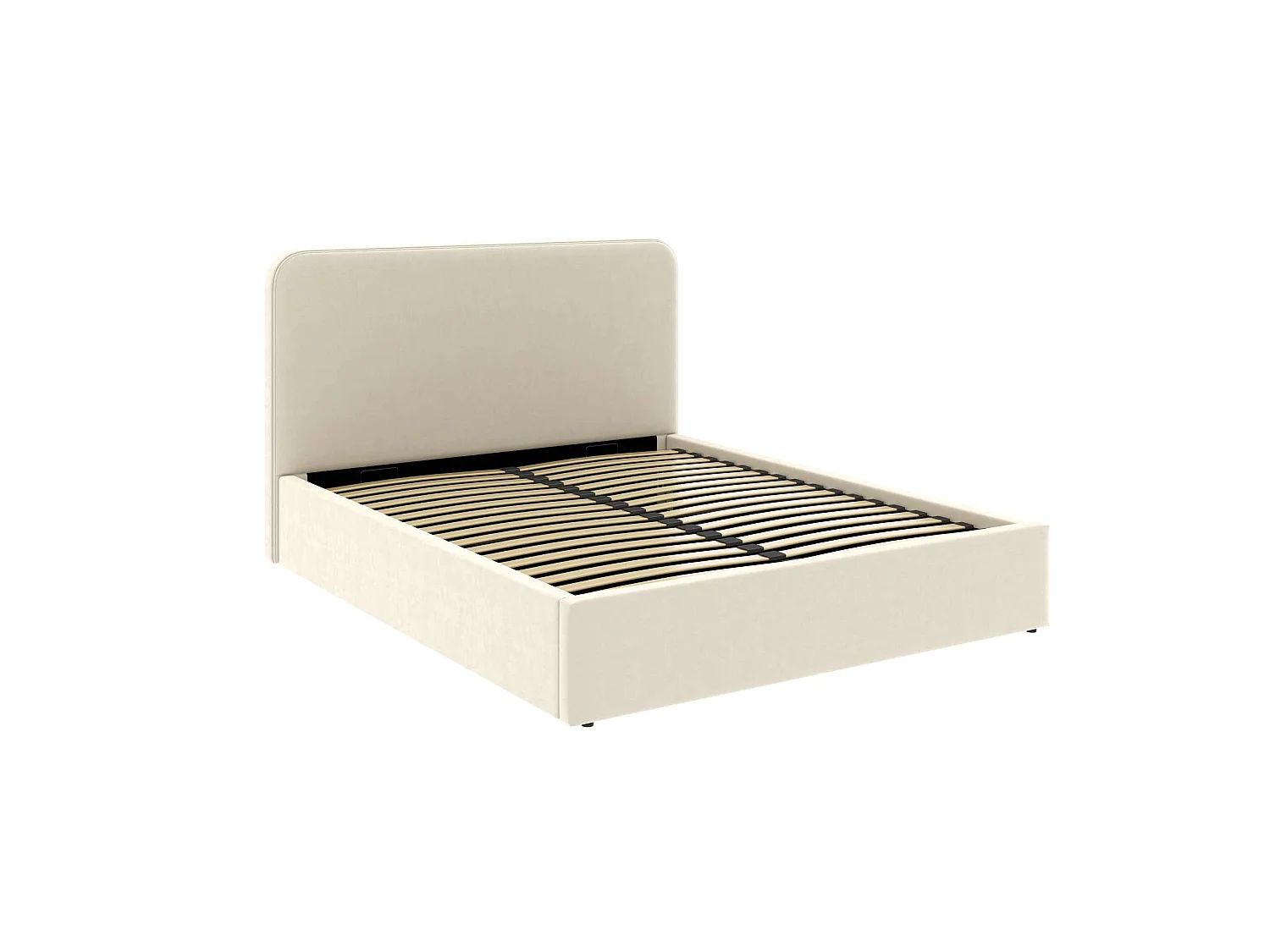 Cama con arcón y cabecero alto – tamaño grande 160x200 cm – terciopelo beige – somier incluido – ANTON