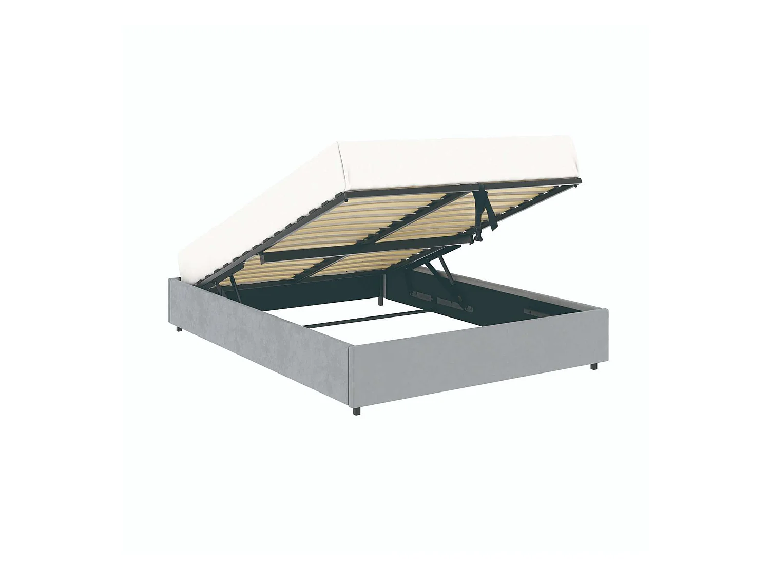 Lit coffre plateforme – grand couchage 160x200 cm - tissu velours gris - sommier inclus - LANCE