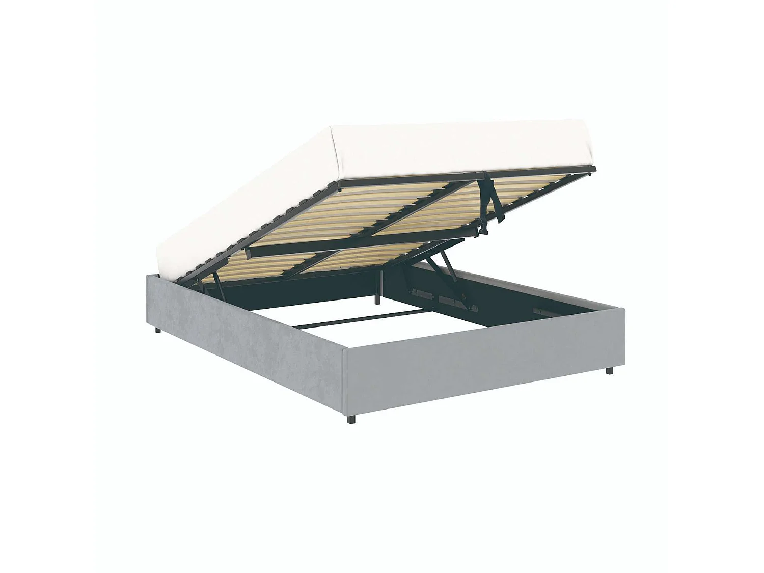 Lit coffre plateforme – grand couchage 160x200 cm - tissu velours gris - sommier inclus - LANCE