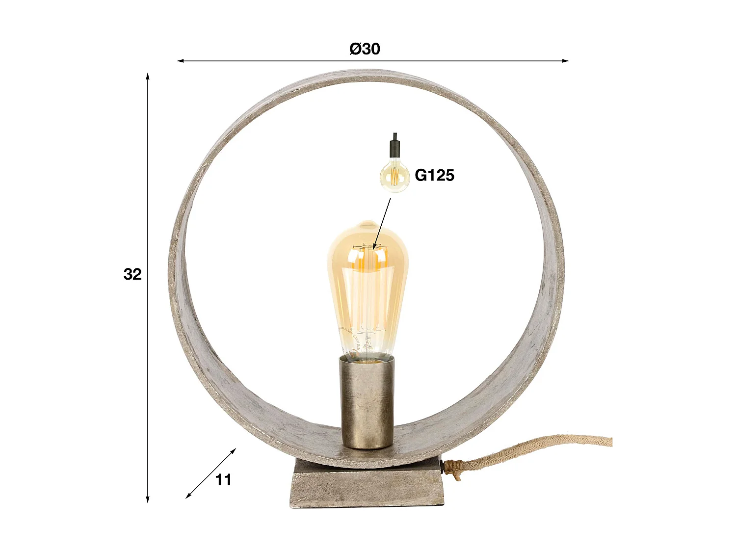 Lampe de table Loop - Design industriel - Noir/Gris - 30x11x32