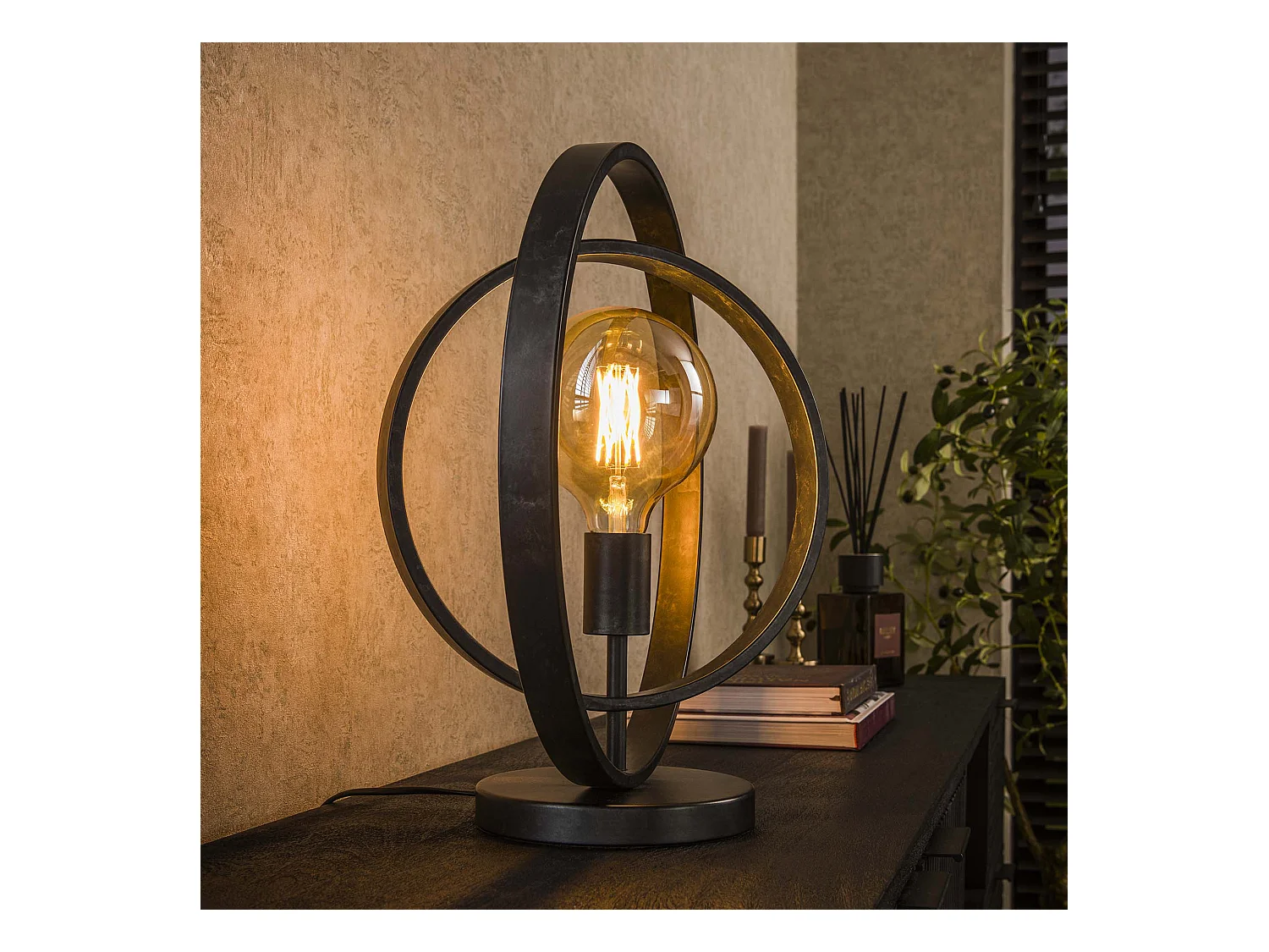 Lampe de table industrielle - Lampe de table rotative en métal - Vintage - Noir