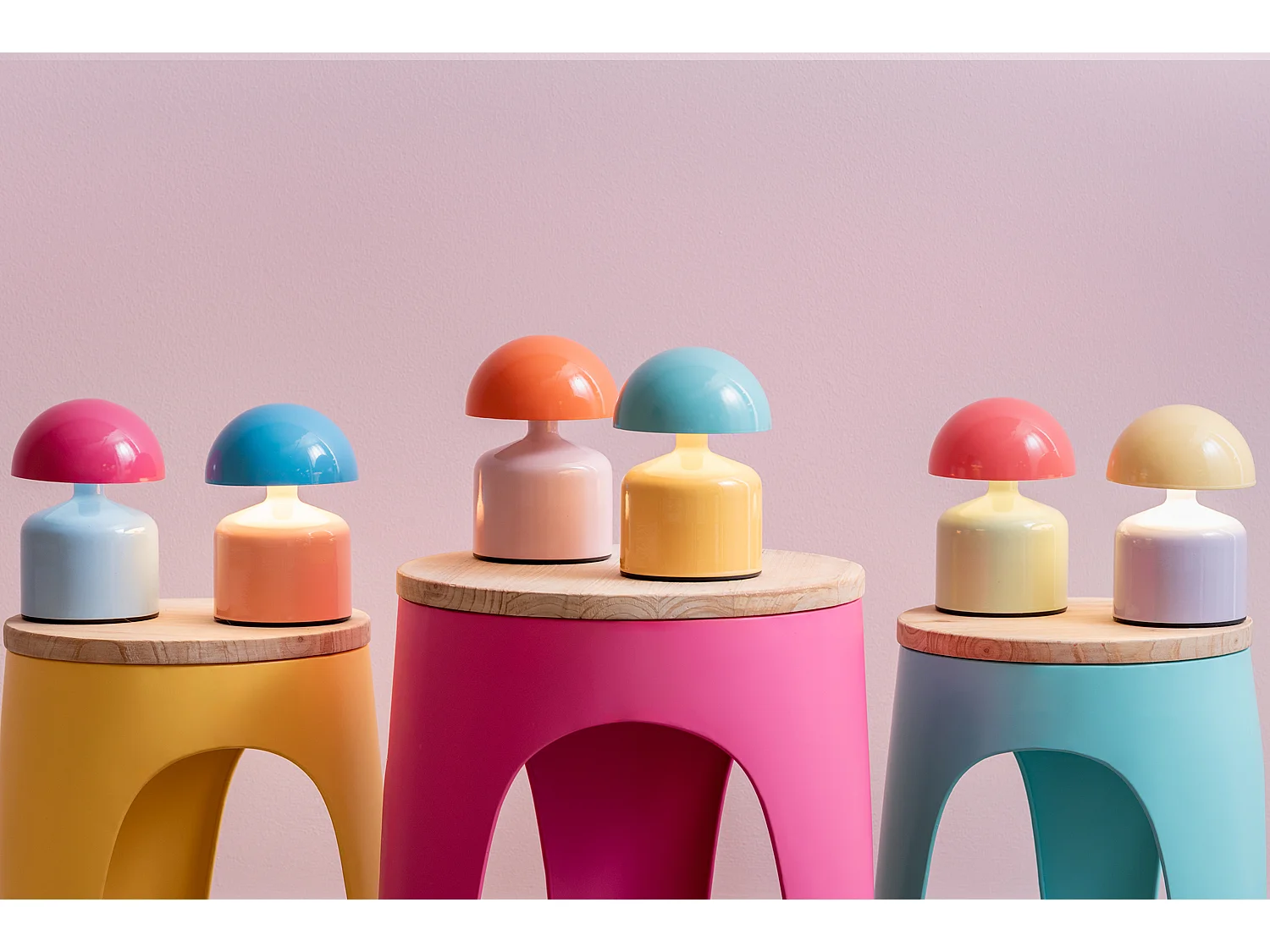 Lampe de table Funky Impetu LED - Orange pêche et bleu aqua