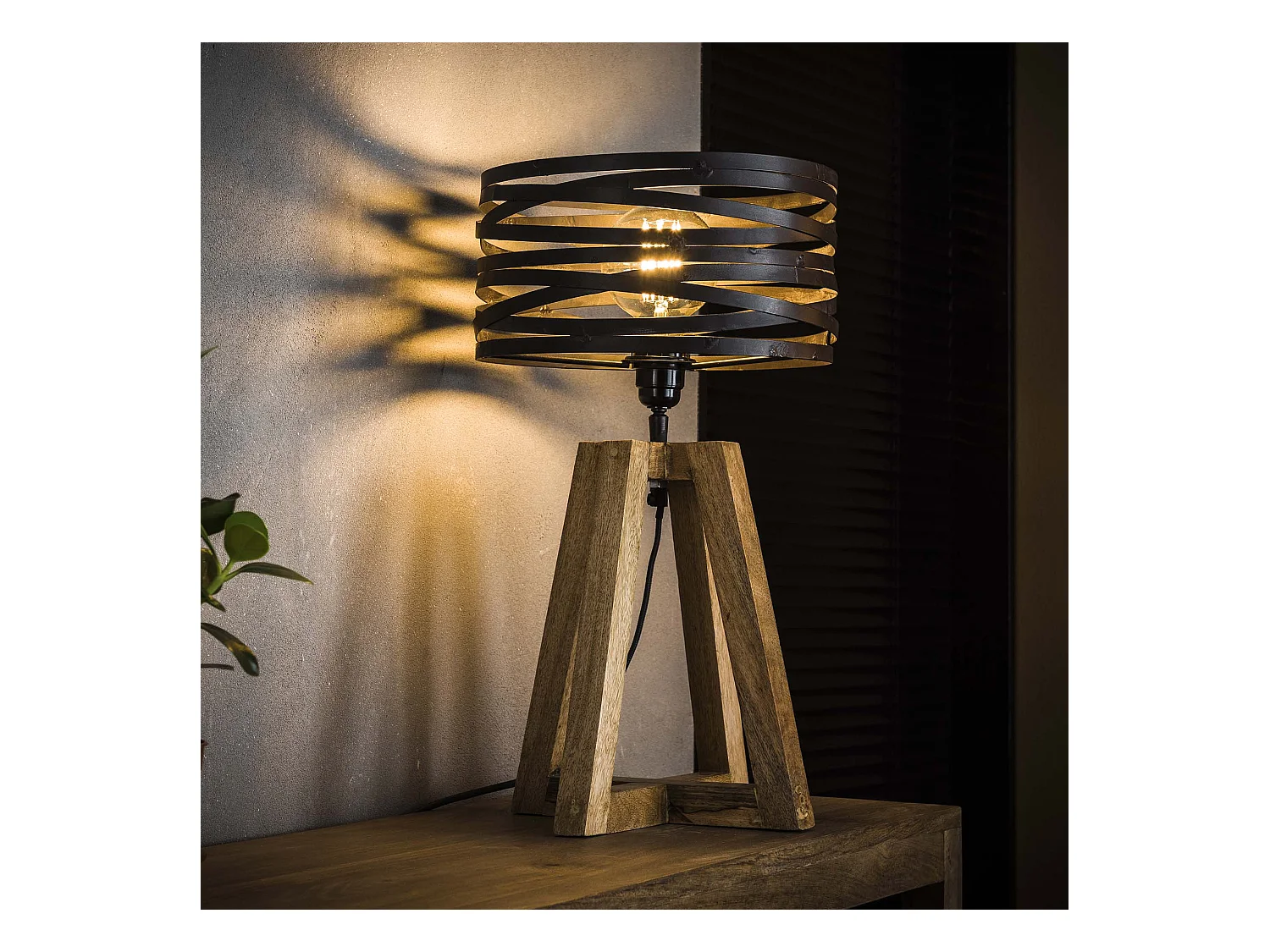 Mini lampe de table Twist - Cadre en croix en bois - 29 x 29 x 50 cm