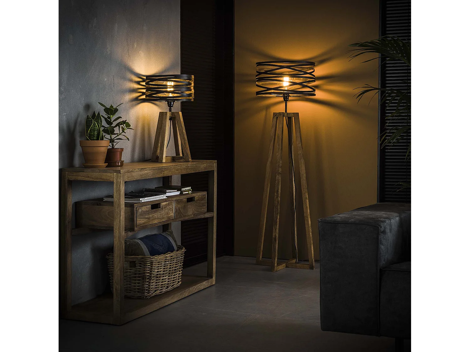 Twist Mini-Tischlampe - Holzkreuzrahmen - 29x29x50