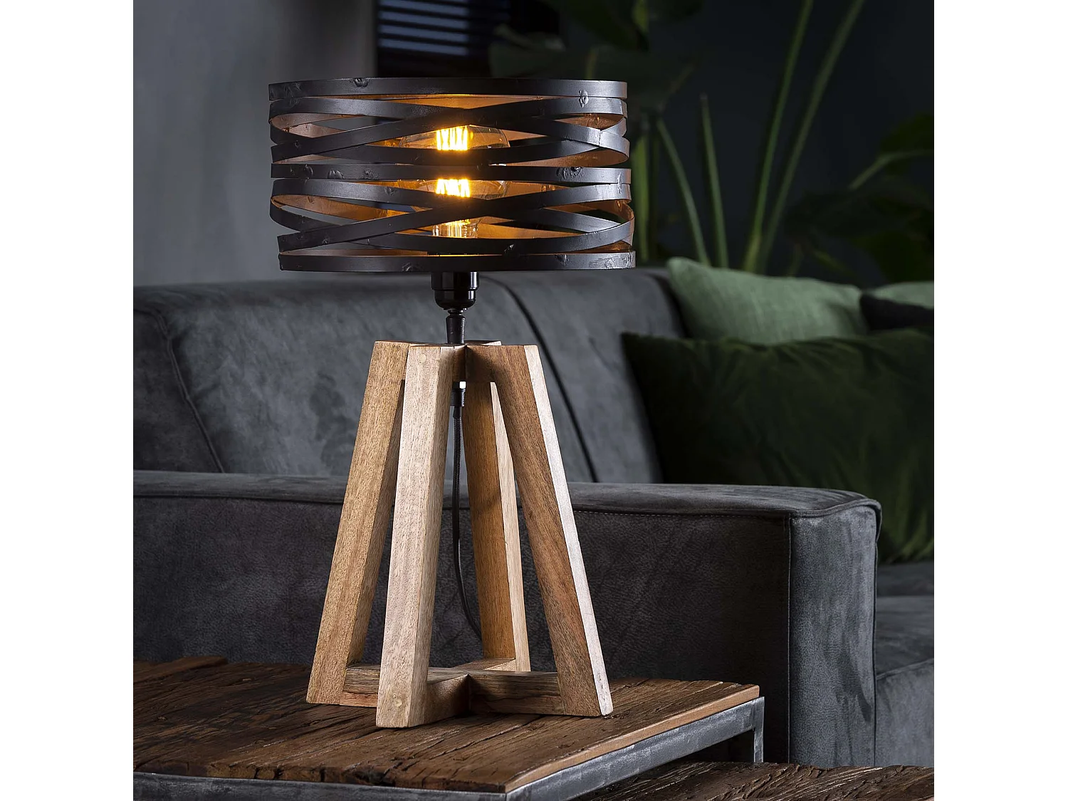 Twist Mini-Tischlampe - Holzkreuzrahmen - 29x29x50