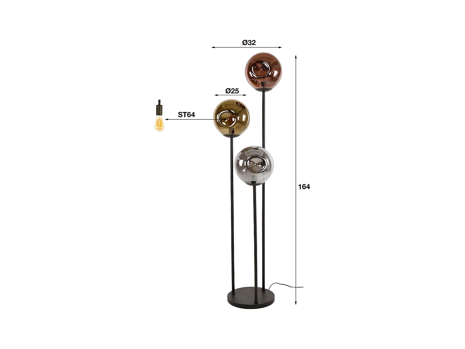 Lampadaire 3x Ø25 Stellar - Noir Artic
