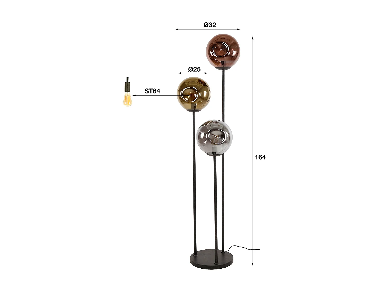 Lampadaire 3x Ø25 Stellar - Noir Artic