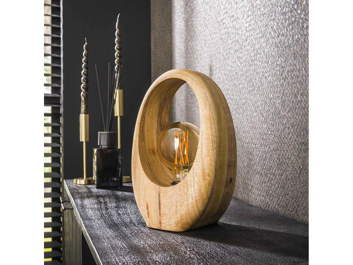 Lampe de table Arch Wood 1L - Manguier massif naturel