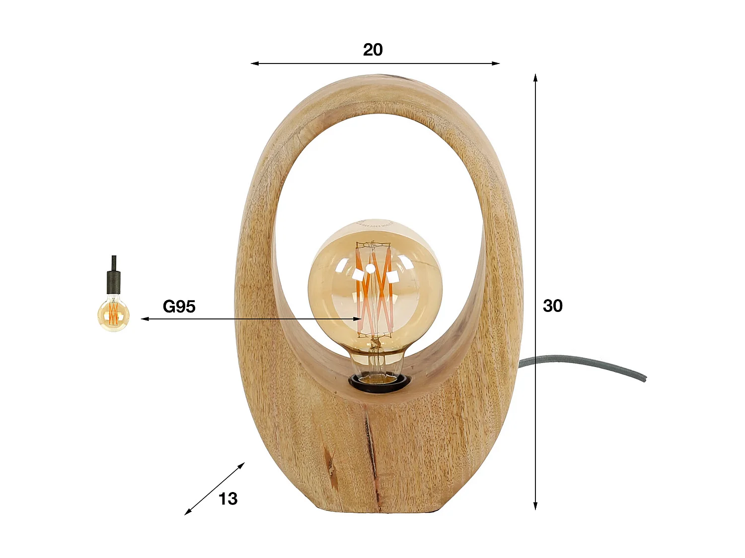 Lampe de table Arch Wood 1L - Manguier massif naturel