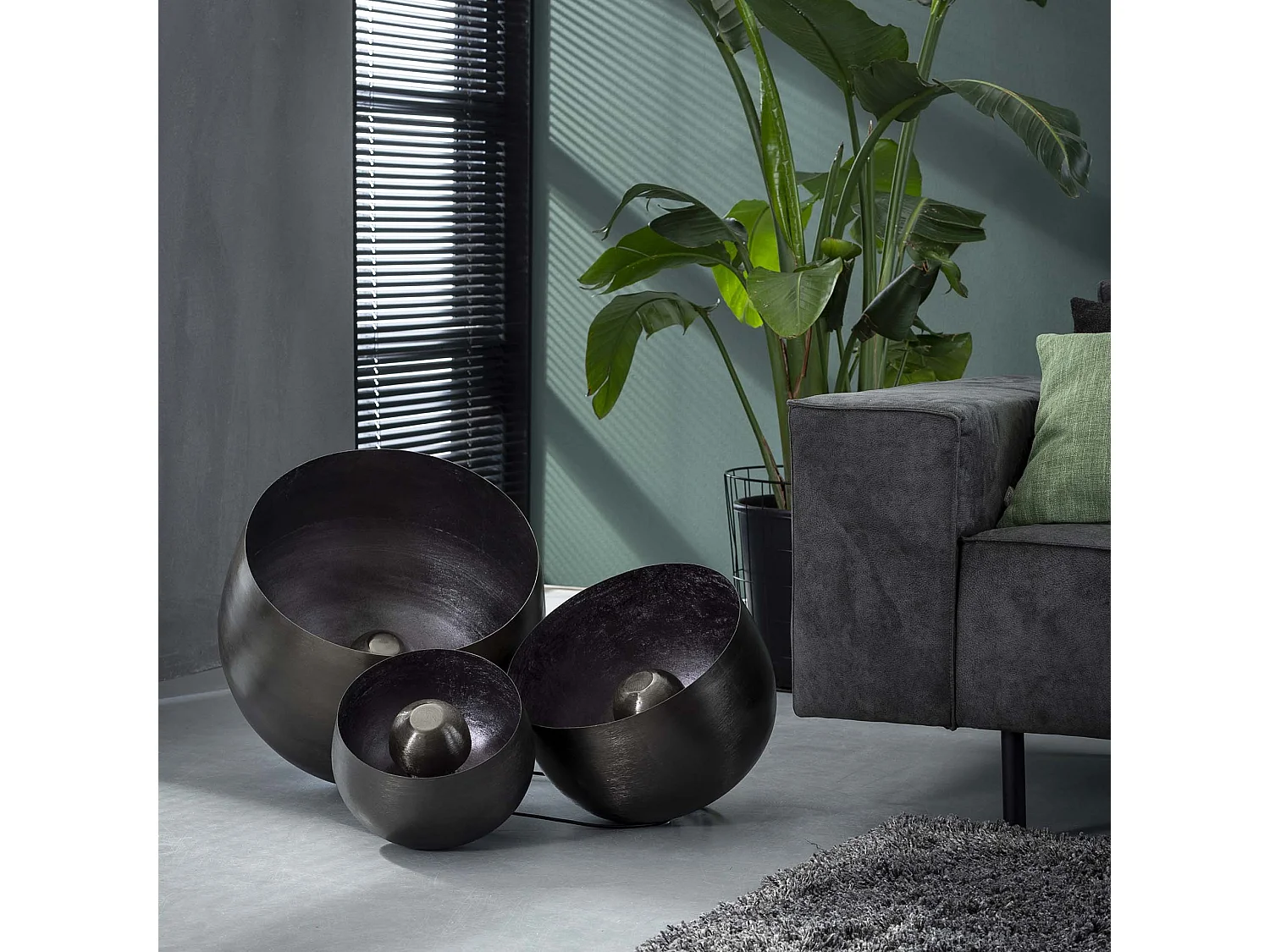 Lampe de table Basket L - Ø36 Ronde - Noir/Gris