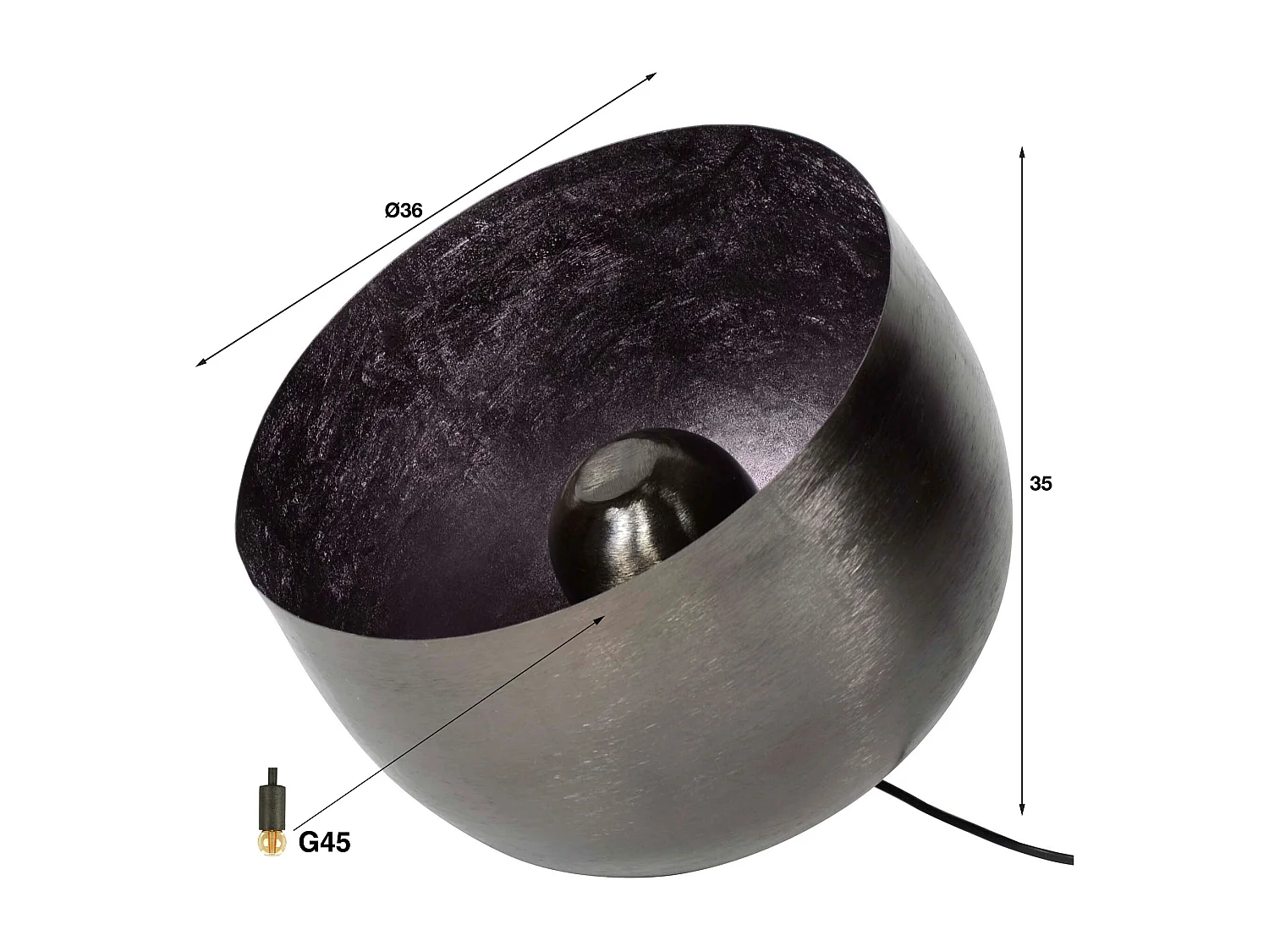 Lampe de table Basket L - Ø36 Ronde - Noir/Gris