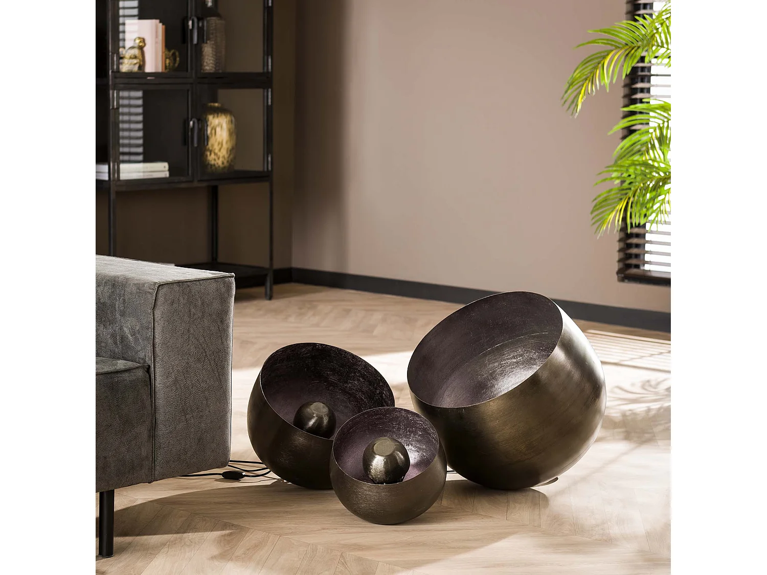 Lampe de table Basket L - Ø36 Ronde - Noir/Gris