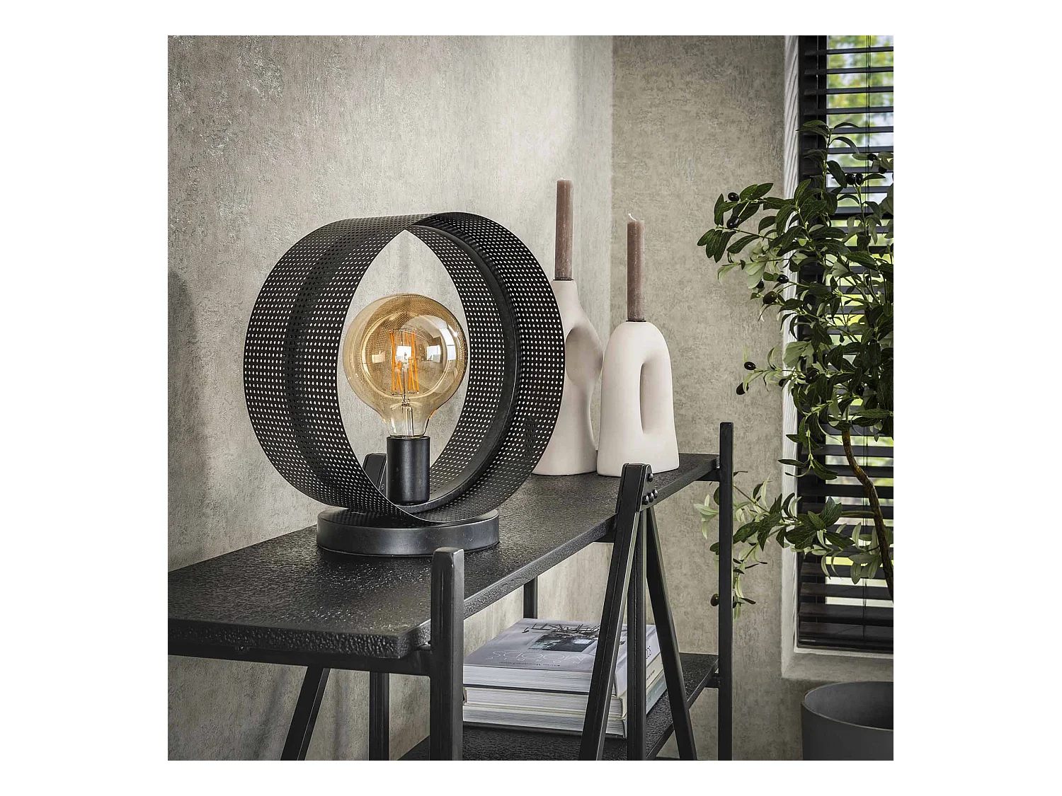 Tischlampe 1L Ring Perforated - Anthrazit