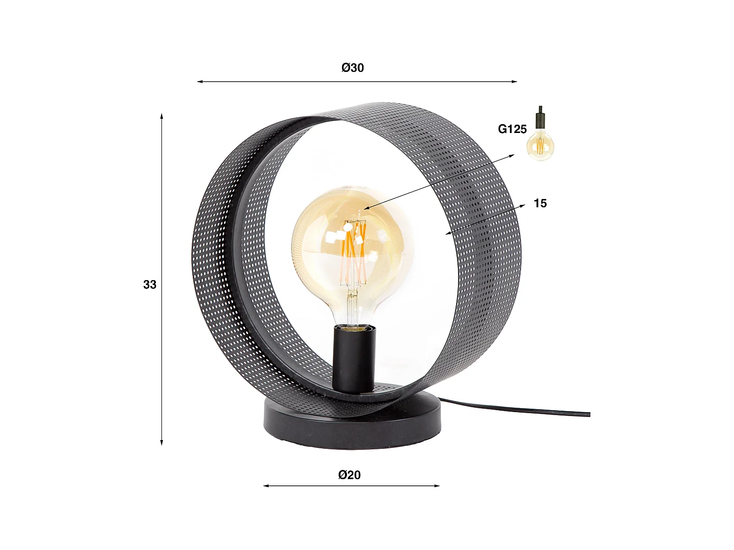 Tischlampe 1L Ring Perforated - Anthrazit