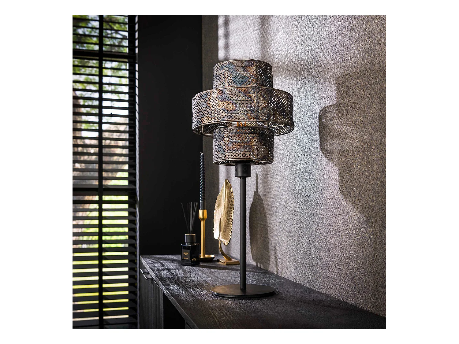 Tischlampe 1L Laterne - Schwarz Braun