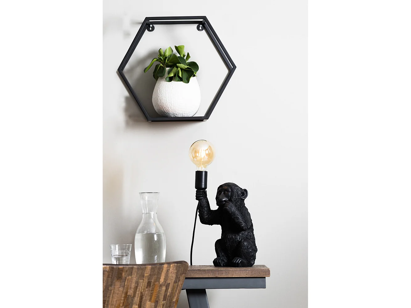 Lampe de table MONKEY - 20x19,5x34cm - Noir