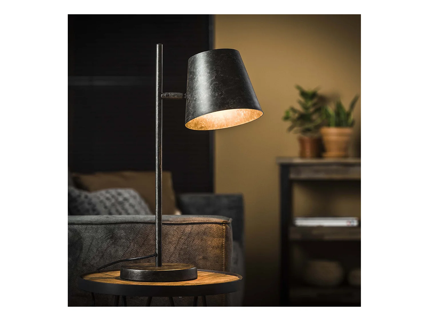 Lampe de table industrielle - 1 lampe - Abat-jour réglable en métal