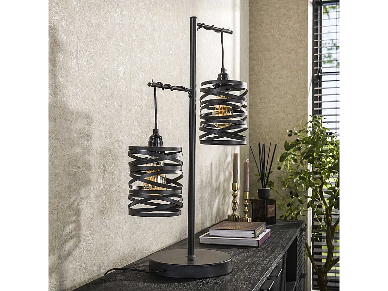 Industrielle Tischlampe - Vintage Tischlampe aus Metall und Glas - Spirale