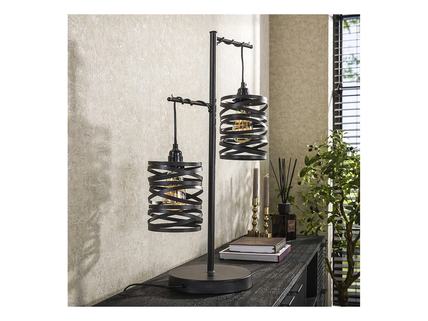 Tafellamp Industrieel - Vintage Tafellamp van Metaal en Glas - Spiraal