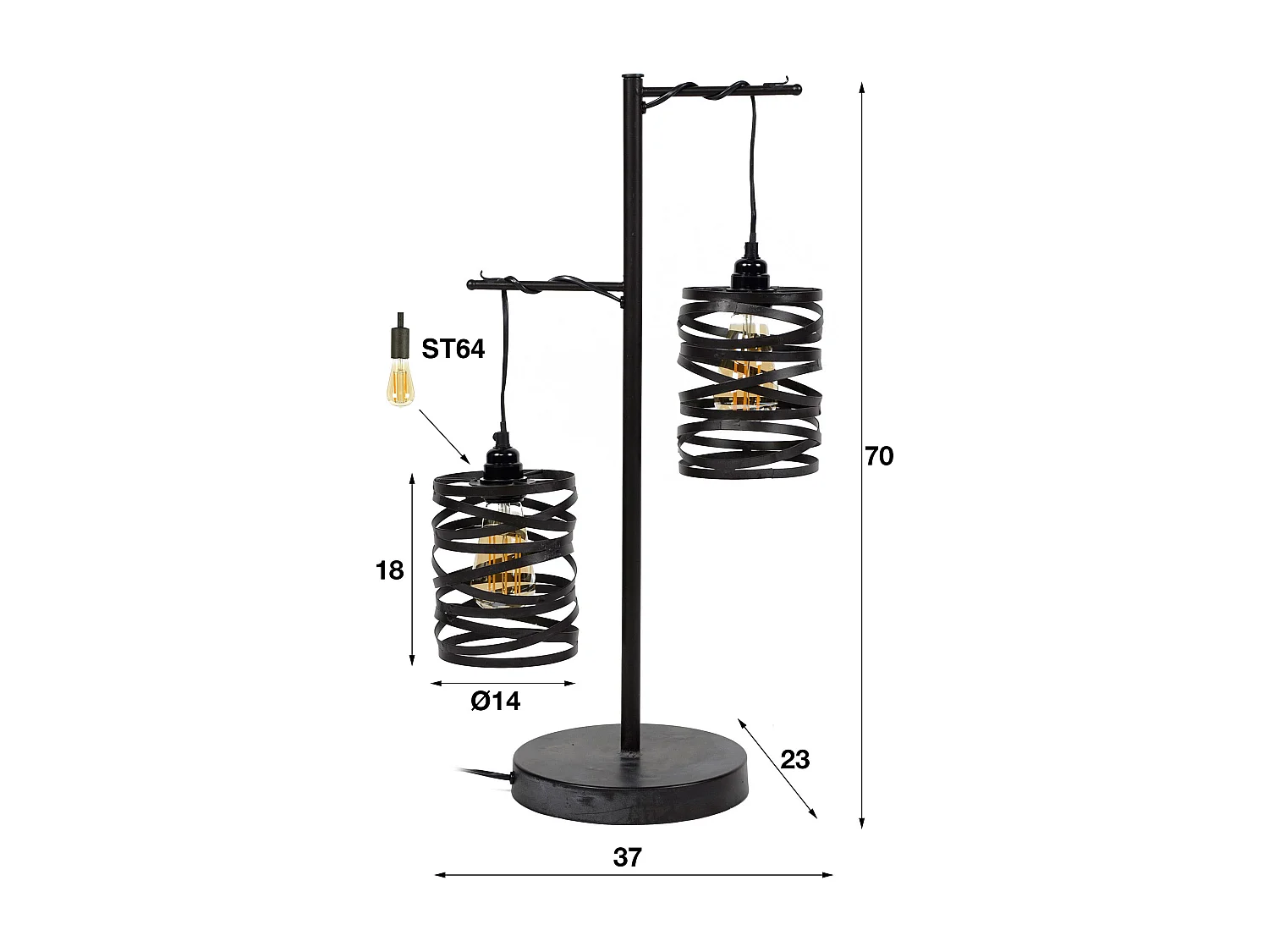 Lámpara de mesa industrial - Lámpara de mesa vintage de metal y vidrio - Espiral