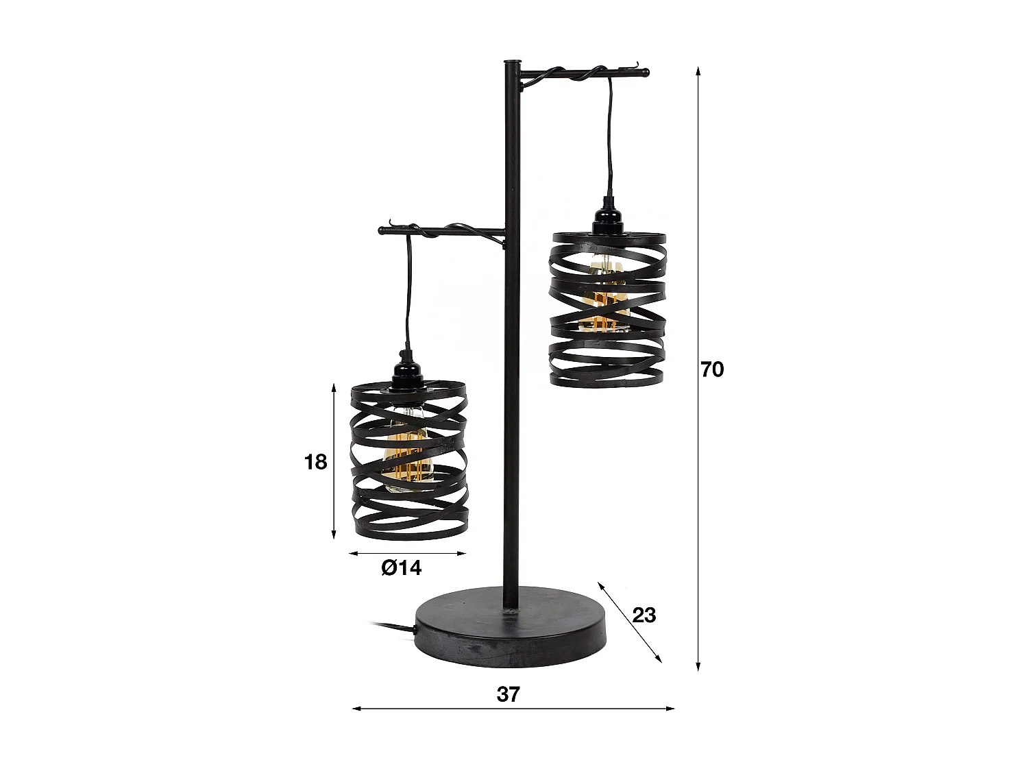 Lámpara de mesa industrial - Lámpara de mesa vintage de metal y vidrio - Espiral