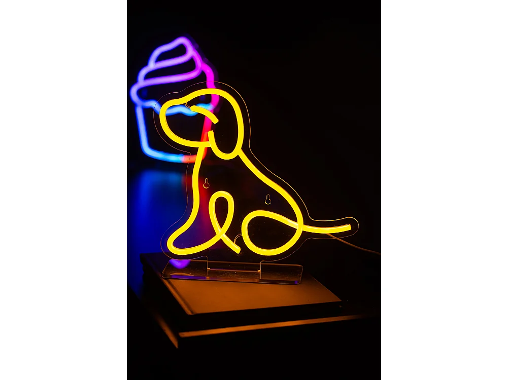 Chien assis au néon - Jaune