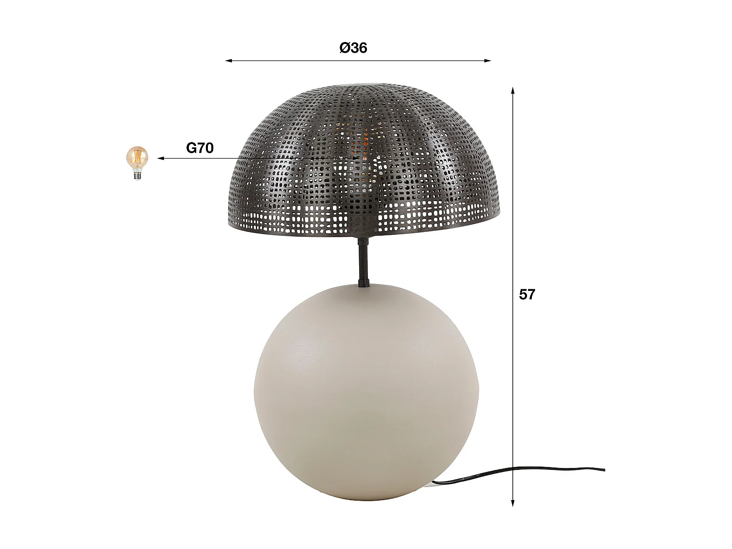 Lampe de table 1L Sphère Naturel L - Gris Naturel