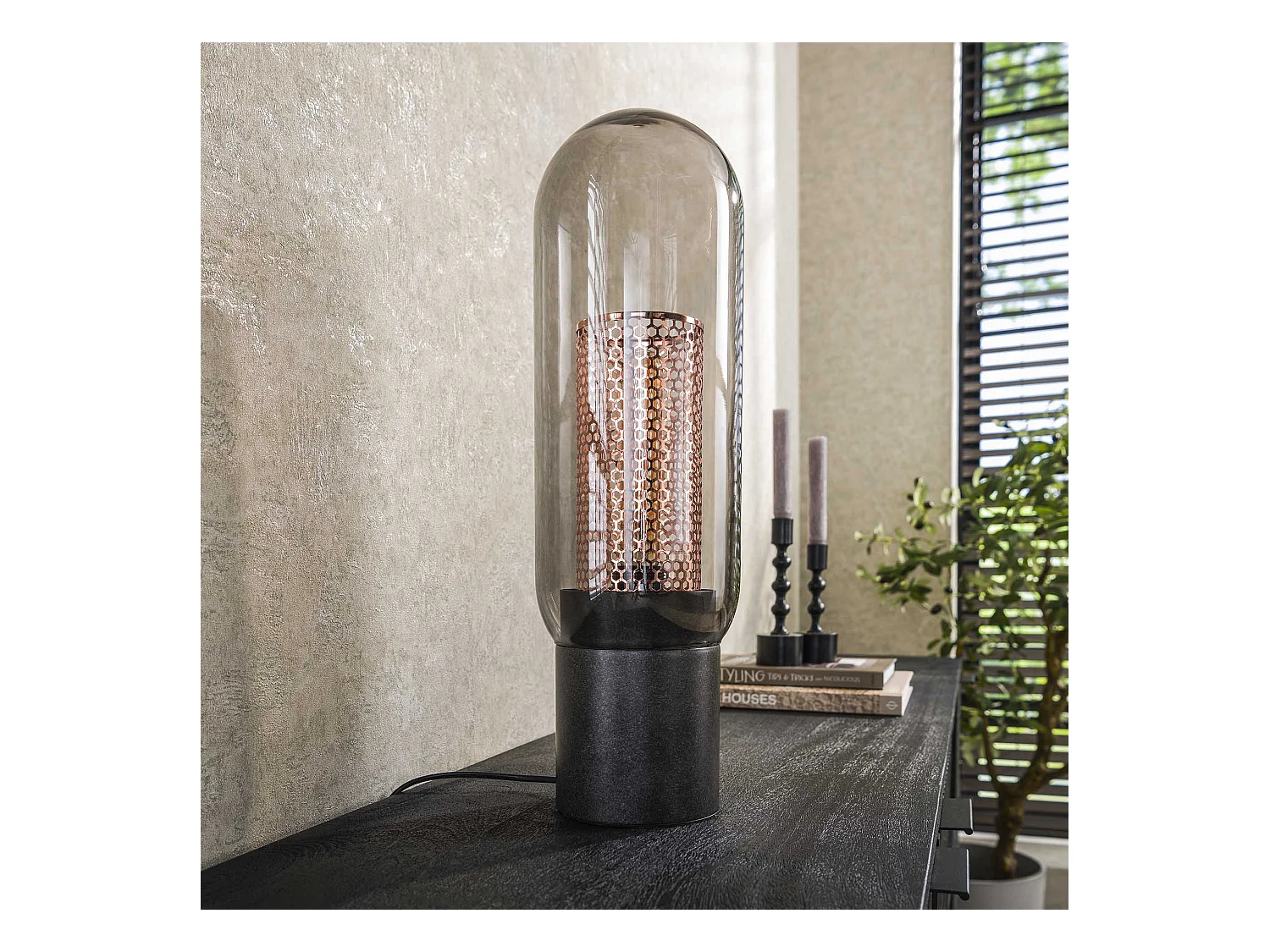 Tafellamp Smoke - Glas-geperforeerd Staal - Artic zwart