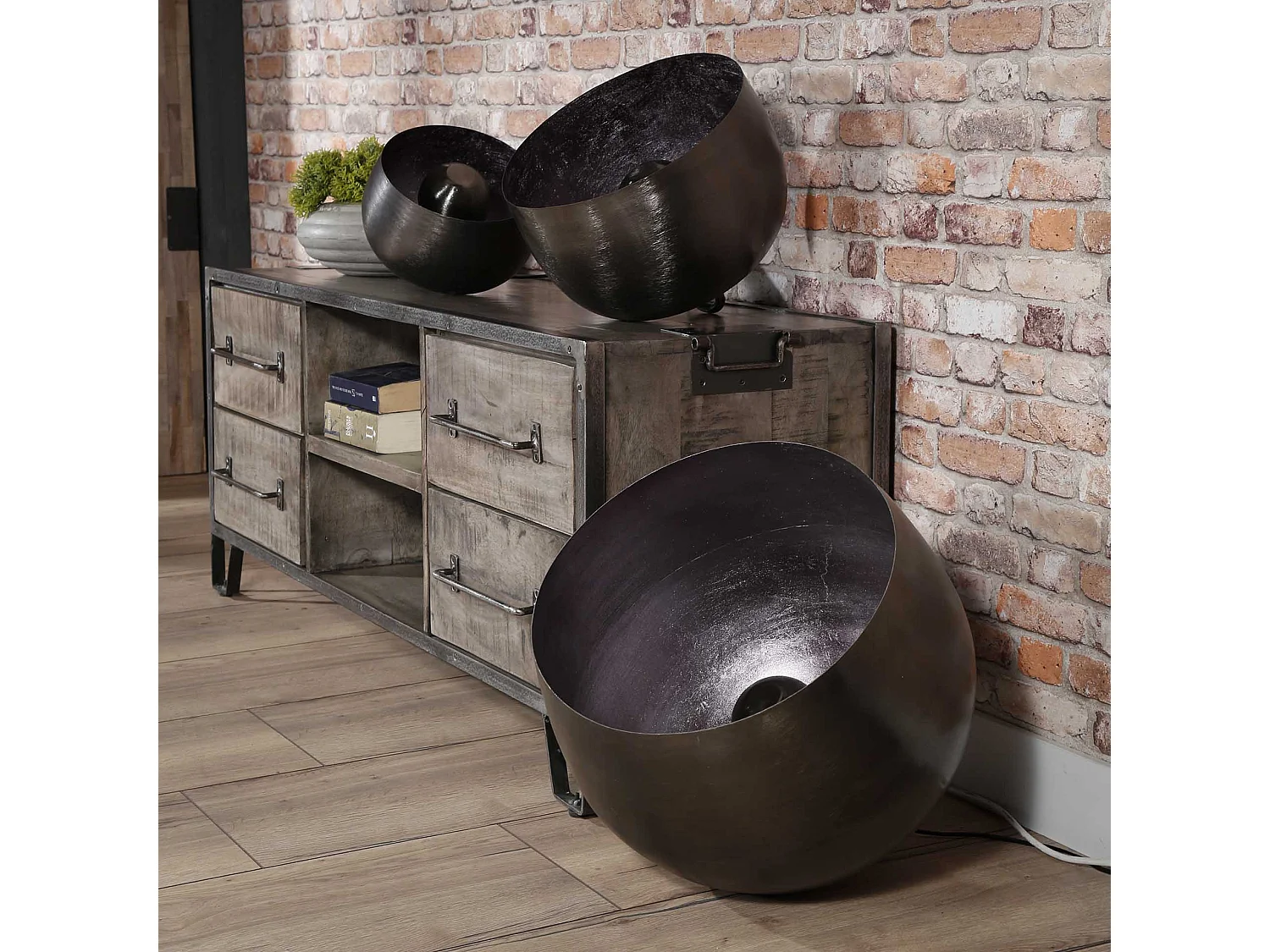 Lampe de table Basket XL - Ø50 - Ronde - Noir/Gris