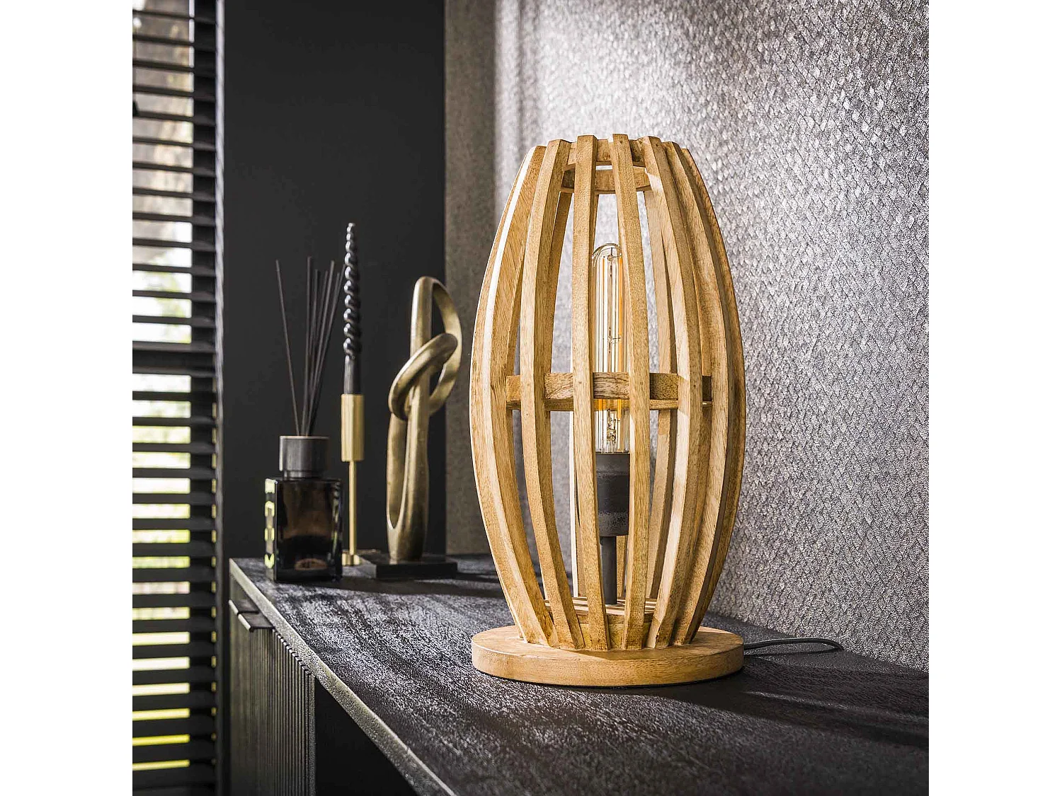 Lampe de table 1L Orbit - Mangue massif naturel