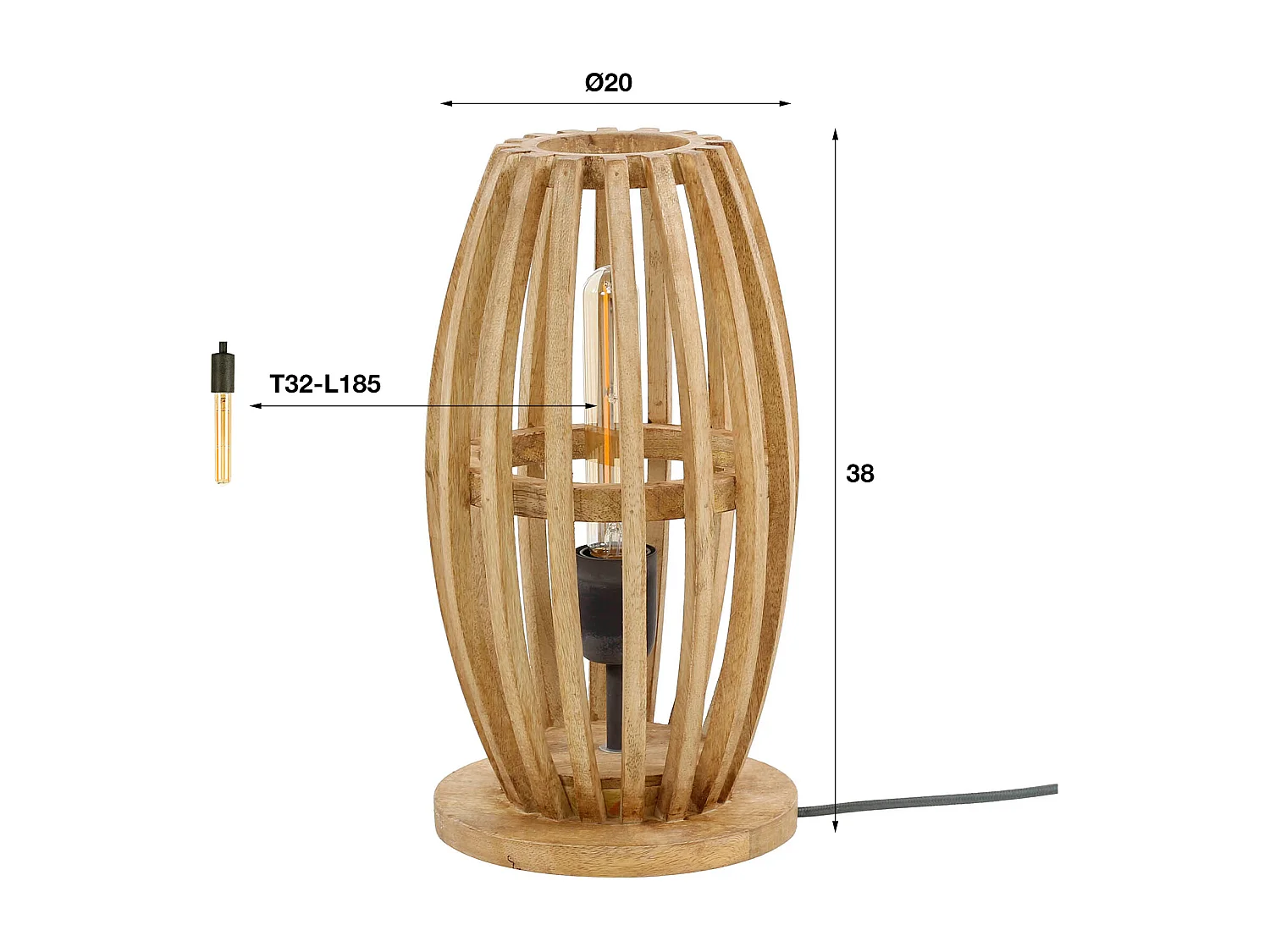 Lampe de table 1L Orbit - Mangue massif naturel