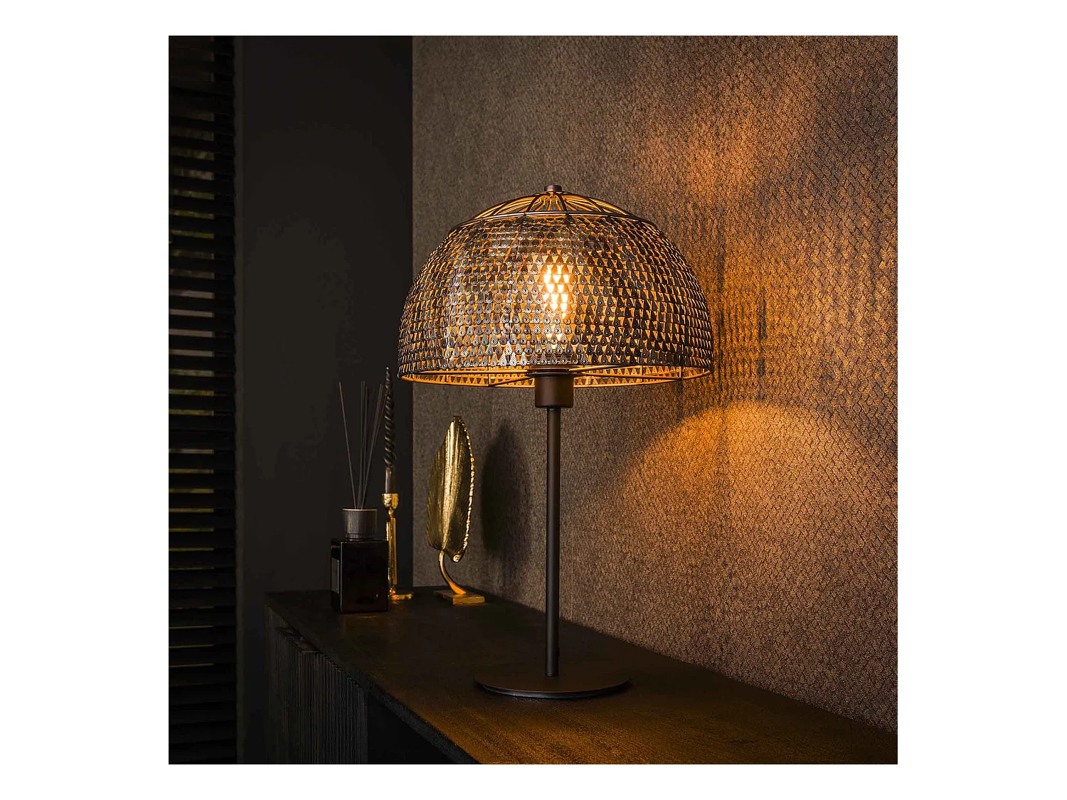 Lampe de table Ø35 Armor Open - Noir Marron