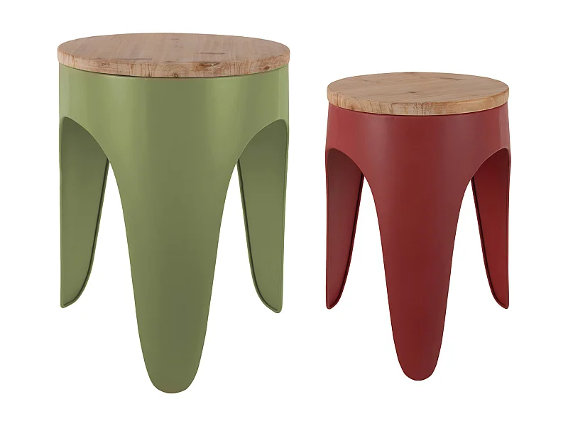 Ensemble de tabourets Double Funky - Vert armée et ocre rouge