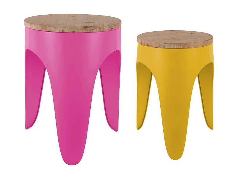 Ensemble de tabourets Double Funky - Rose vif et jaune vif