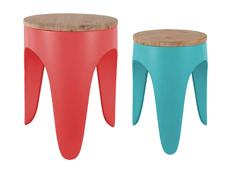 Ensemble de tabourets Double Funky - Rouge écarlate et bleu turquoise