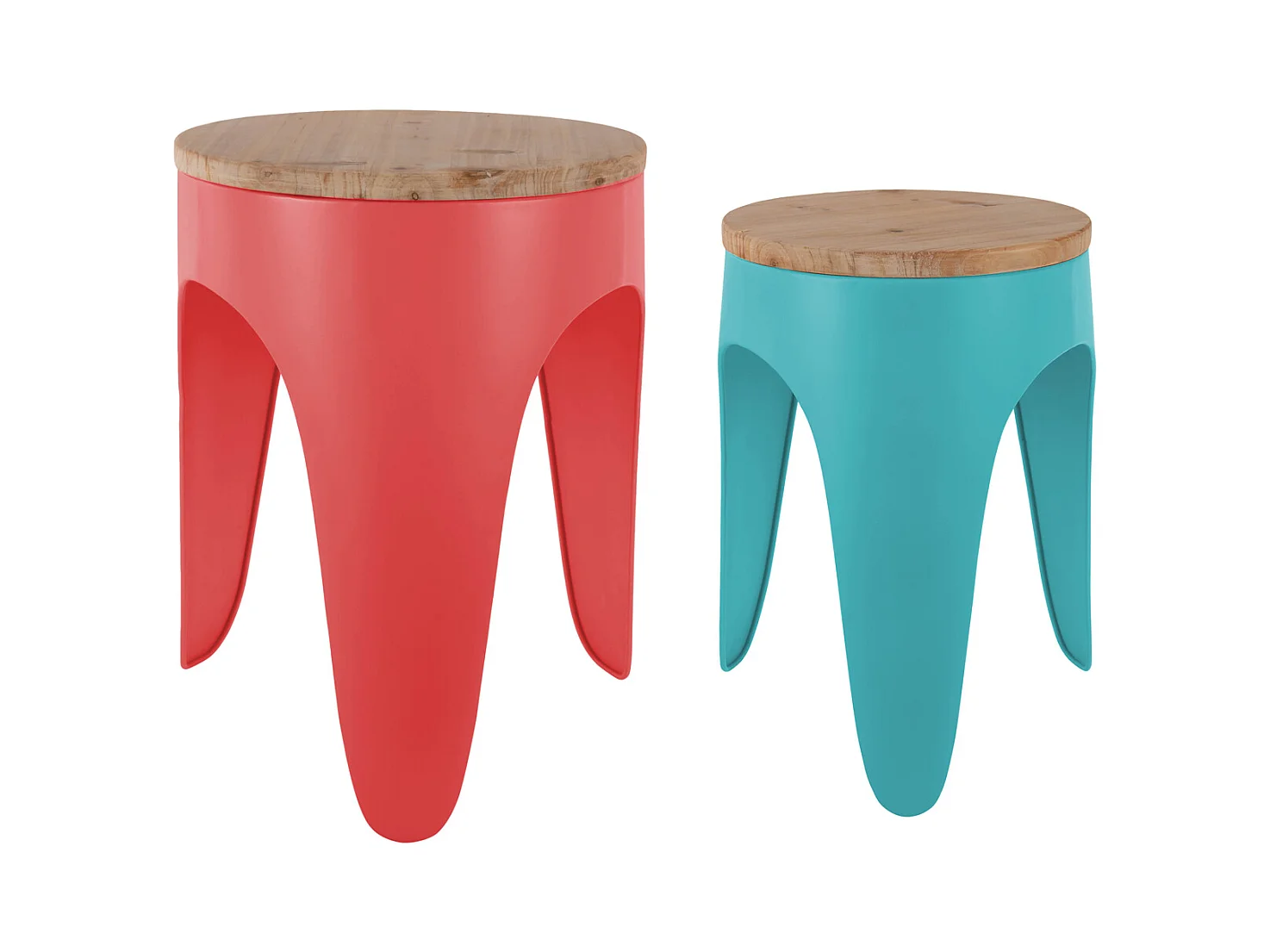 Ensemble de tabourets Double Funky - Rouge écarlate et bleu turquoise