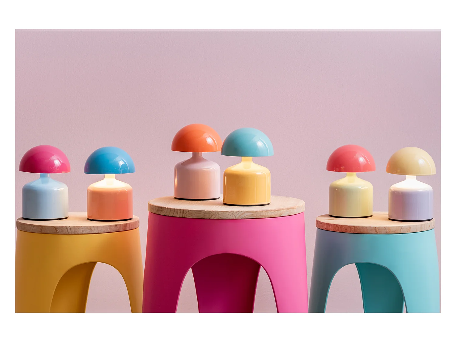 Ensemble de tabourets Double Funky - Rouge écarlate et bleu turquoise